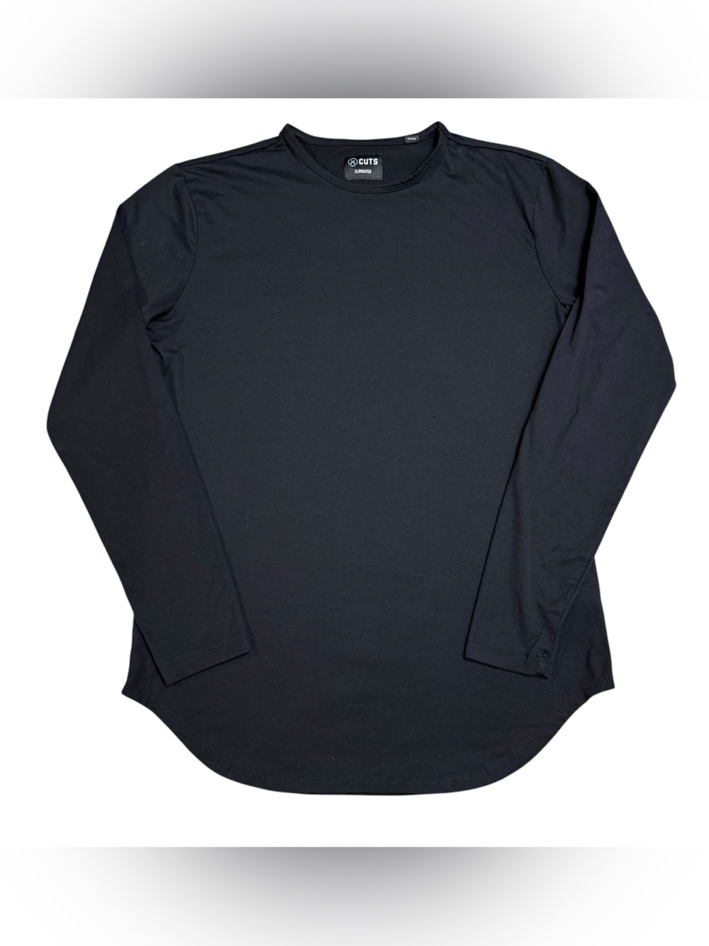 Cuts Clothing Long Sleeve Crew Elongated Fit Curve-Hem T-Shirt Mens Medium Black